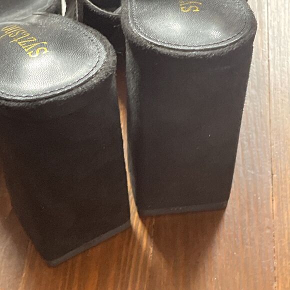 Black 5" High Block Heel 1.5"PLATFORM Open Toe Shoes WOMEN Size 9.5 - Picture 7 of 12